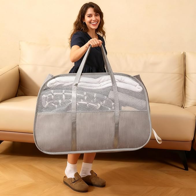 Large Collapsible Laundry Hamper, Gray Oxford Cloth 95L Capacity laundry basket with Handles,Breathable Mesh Design, Sturdy Steel Frame Clothes Hamper,26.8x12.2x17.7 Inch