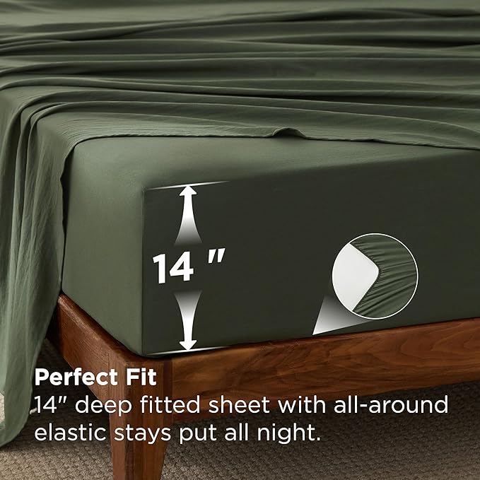 Bedsure King Size Comforter Set, Dark Green Soft Prewashed Bedding for All Seasons, 7 Pieces Warm Winter Down Alternative Bed Set, Fluffy Bed in a Bag with Sheets, Pillowcases & Shams