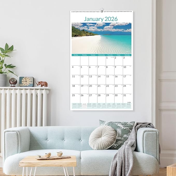 SUNEE 2026 Wall Calendar Extra Large 17"x27", 21 Month from October 2025 to June 2027, Vertical Extra Large Monthly Calendar 2026-2027 for Wall, Beaches