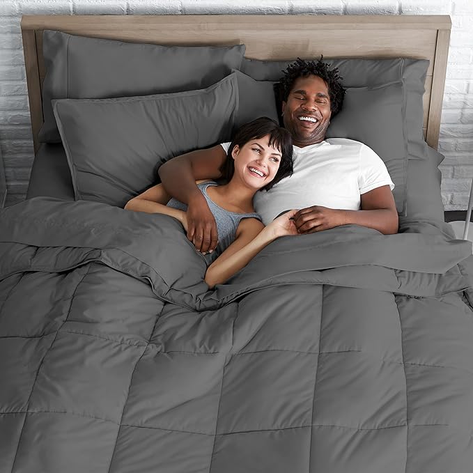 Bare Home 8-Piece Bed-in-A-Bag - Split Queen (Comforter Set: Grey, Sheet Set: Grey)