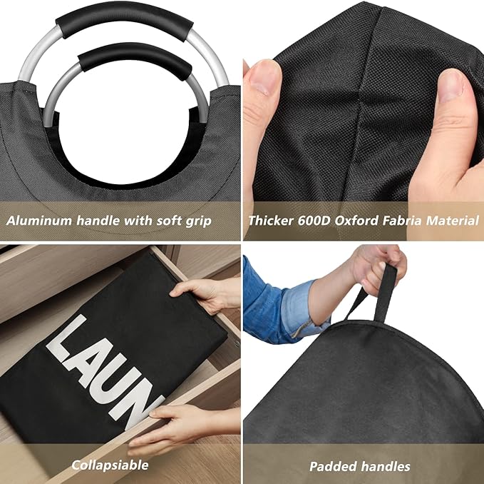 160L XX-Large Laundry Basket, Freestanding Tall Clothes Hamper, Collapsible Laundry Bag, Black