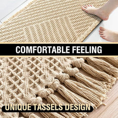 H.VERSAILTEX Waffle Bath Mat Super Absorbent Boho Bath Mat Non Slip Bath Rugs for Bathroom Floor Machine Washable Dry Fast Bathroom Rugs with Tassels (20 x 32 Plus 17 x 24 Inches, Sand)