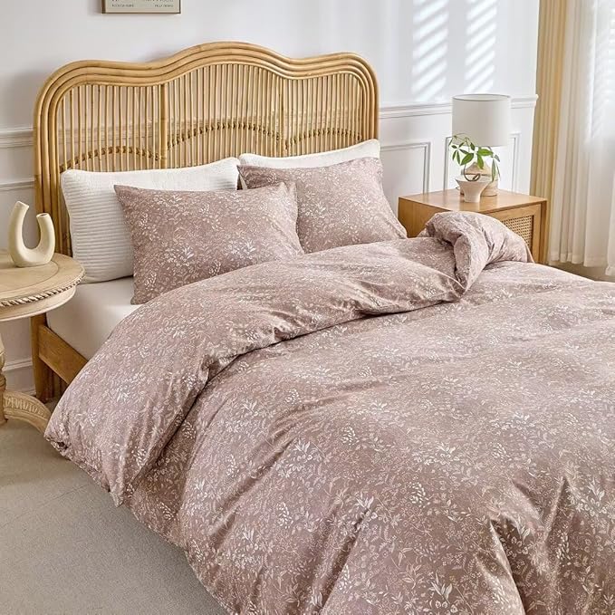 MKXI Vintage Comforter Set Full Size Wildflower Comforter Set Floral Bedding Set Brown Floral Duvet Comforter Microfiber Bed Set Soft Reversible Design Farmhouse Comforter Khaki