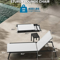 Aluminum Lounge Chair Outdoor, Foldable Pool Lounge Chairs with 5 Positions Recliner - No Assembly - Patio Chaise Lounge Chair for Outside, Poolside (White)
