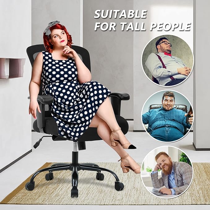 Big and Tall Office Chair 400lbs Wide Seat Desk Chair Computer Chair with Lumbar Support Adjustable Arms Task Rolling Swivel Mesh Executive High Back Ergonomic Chair for Adults Women,Black