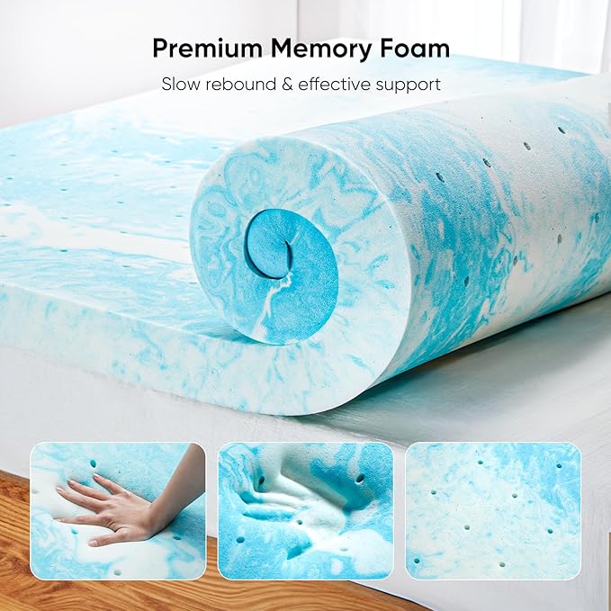 Marsail Mattress Topper Twin, 2-inch Gel Memory Foam, Bed Topper for Twin Size Bed, Soft for Sleeper Sofa, RV, Camper, CertiPUR-US Certified