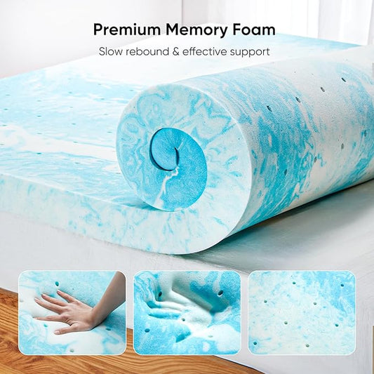 Marsail Mattress Topper Twin, 3-inch Gel Memory Foam, Bed Topper for Twin Size Bed, Soft for Sleeper Sofa, RV, Camper, CertiPUR-US Certified