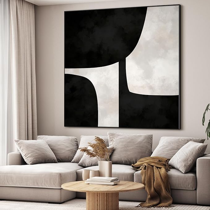60"x60" XL Framed Wall Art - Black and White Abstract Geometric Shapes (Frame Assembly Required)