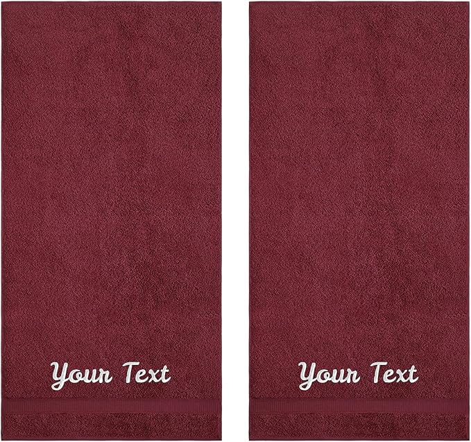 Personalized Towels, Hotel & Spa Quality, Super Soft, Highly Absorbent, 100% Turkish Genuine Cotton Monogrammed 2 Piece Bath Towel Set for Bathroom, Spa, Gym, Shower, Pool, College Dorm, Burgundy