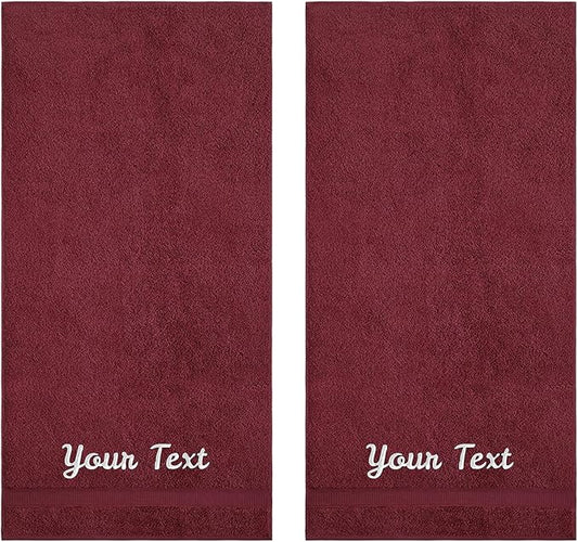 Personalized Towels, Hotel & Spa Quality, Super Soft, Highly Absorbent, 100% Turkish Genuine Cotton Monogrammed 2 Piece Bath Towel Set for Bathroom, Spa, Gym, Shower, Pool, College Dorm, Burgundy