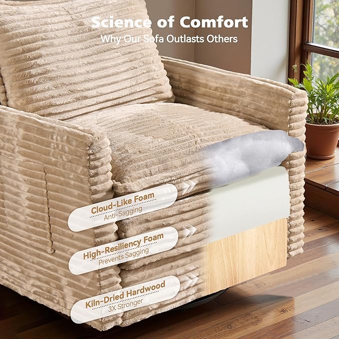 Modular Sectional Sofa, 98" L Shaped Couch Set for Living Room, 4-Seater Comfy Cloud Couches with Swivel Chairs, DIY Combination, Plush Corduroy, Beige