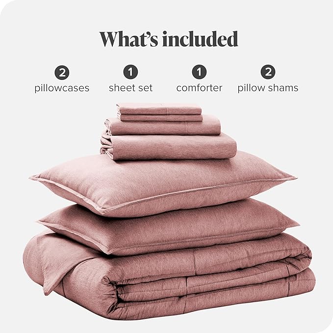 Bare Home Bed-in-A-Bag 7 Piece Comforter & Sheet Set - King - Goose Down Alternative - Ultra-Soft 1800 Premium - Bed Set - Cationic (King, Heathered Rosewood)