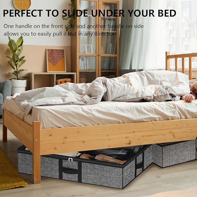 homyfort Under the Bed Shoe Organizer Fits 12 Pairs and 4 Pairs Boots,Sturdy & Breathable Materials,Underbed Storage Solution for Kids Men & Women Shoes,Great Space Saver for Your Closet Set of 2