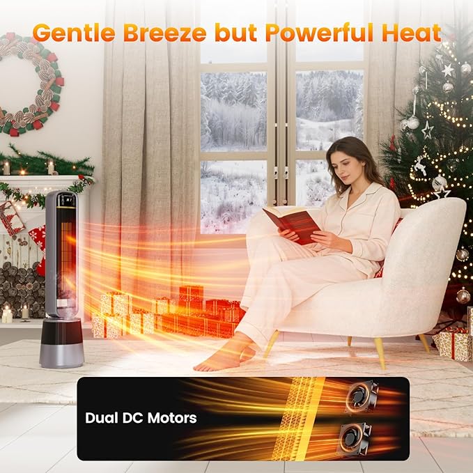VCJ 36" Space Heaters with Humidifier, 12H Timer Electric Heater for Indoor Use, Remote, 150° Oscillation, Overheat & Tip-Over Protection, Quiet Portable Tower Heater for Bedroom Living Room Garage