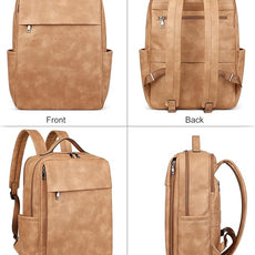 MASINTOR 15.6 inch PU Leather Laptop Backpack Purse for Women, Large College Casual Backpack Travel Bag Retro Camel