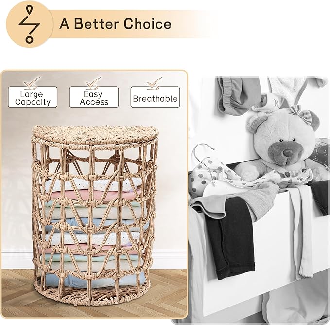 Jerry & Maggie Wicker Storage Basket & Laundry Hamper with Lid, Large Wicker Laundry Basket for Toy Storage & Blanket Organization, Laundry Room Organization Essentials, Woven Basket 2 Pack (2 Sets)