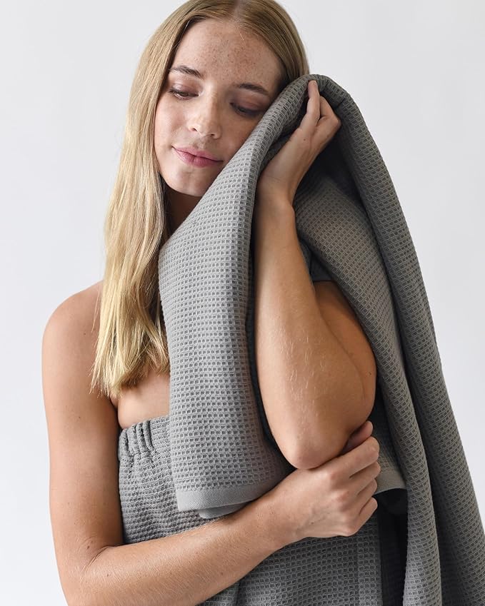 Cozy Earth Waffle Bath Sheets - 60% Cotton 40% Viscose from Bamboo Bath Sheets 40 x 65 Inches - Soft & Absorbent Terry, Reversible Mini Textured Waffle & Weave Pattern - 2 Pack