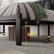 iPormis Full Size Metal Bed Frame, Faux Leather Button Tufted Headboard Platform Bed, Heavy Duty Slats Support, 12
