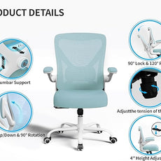 Office Chair - Ergonomic Desk Chair with Adjustable Lumbar Support, Mesh Computer Chair, Executive Office Chairs for Adults, Wide Seat Office Chair Back Support for Tall Men (Lake Blue)