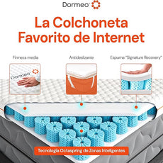 Dormeo Premium Full Size Cooling Mattress Topper - 3-Zone OctaspringⓇ Technology for Optimal Back Support, Anti-Slip Bottom