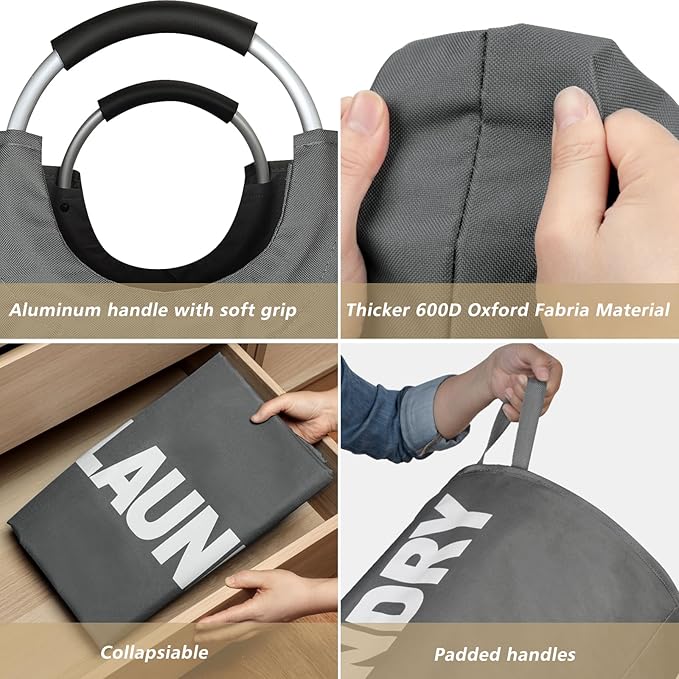 125L X-Large Laundry Basket, Freestanding Tall Clothes Hamper, Collapsible Laundry Bag, Dark Grey