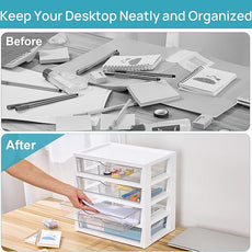 Vtopmart Clear Desk Organizer, 4-Tier Assemble Desktop File Organizer with Drawers, Office Desk Organization for Office Supplies