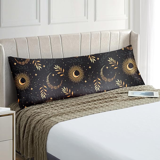 EXQ Home Satin Pillowcase for Hair and Skin Body- Multicolor Printed Black Moon Silk Pillowcase 20x54 inches - Body Pillow Cases with Envelope Closure, Gifts for Women
