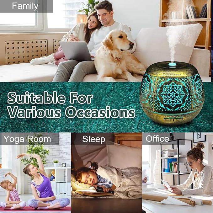 Essential Oil Diffuser for Home 500ML, Aromatherapy Diffusers for Essential Oils Large Room with Cool Mist Humidifiers for Bedroom 7 Colors Changed & 3 Mist Mode Automatic Shut-Off