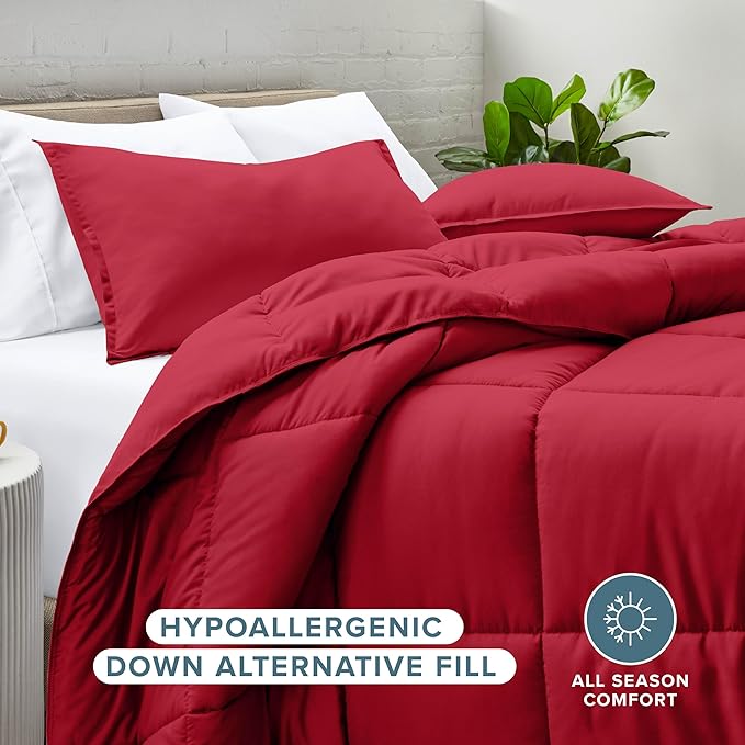 Bare Home Comforter Set - Queen Size - Ultra-Soft - Goose Down Alternative - Premium 1800 Series - All Season Warmth (Queen, Red)