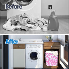 Pink Cow Print Laundry Basket Animal Foldable Oxford Cloth Funny Tote Bag Laundry Hamper Clothes Storage Bucket Organizer For Bathroom/Laundry Storage/Bedroom Storage Basket 17.7x13.7Inch