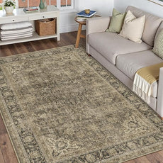 5x7 Washable Brown Area Rug Vintage Living Room Bedroom Carpet Non-Slip Soft Low Pile Distressed Indoor Throw Rug for Dining Room Entryway Office