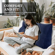 10 lbs Thickened Wedge Pillow Headboard Body Positioner Triangular Reading Pillow Bed Bolster Pillow for Sitting in Bedwith Removable Cover Gift for Mom Backrest Cordury Blue Full