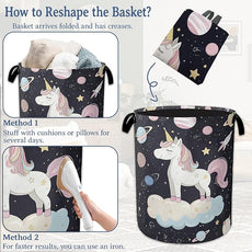 Cute Unicorn Laundry Basket,Foldable Oxford Cloth Planet Laundry Hamper with Handles, 20.8