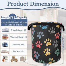 Cute Cat Dog Paw Prints Laundry Basket,Foldable Oxford Cloth Laundry Hamper With Handle, 20.8