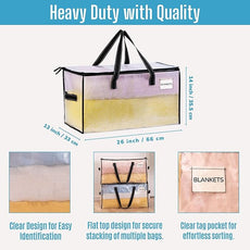 VENO 8 Pack Moving Bags, Christmas Storage Bins, Moving Boxes Alternative, Comforter and Blanket Storage Bags, College Dorm Packing Supplies, Foldable Heavy-Duty Tote (Clear, 8 Pack)