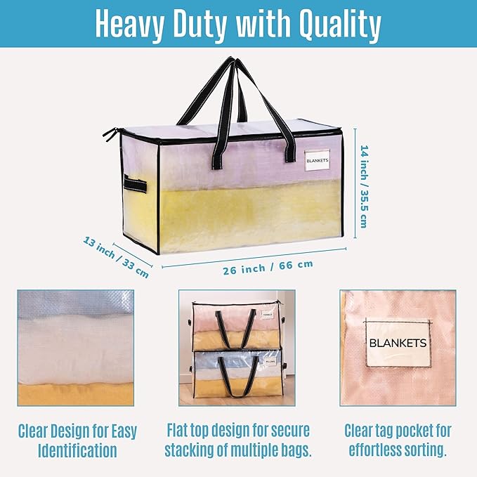 VENO 8 Pack Moving Bags, Christmas Storage Bins, Moving Boxes Alternative, Comforter and Blanket Storage Bags, College Dorm Packing Supplies, Foldable Heavy-Duty Tote (Clear, 8 Pack)