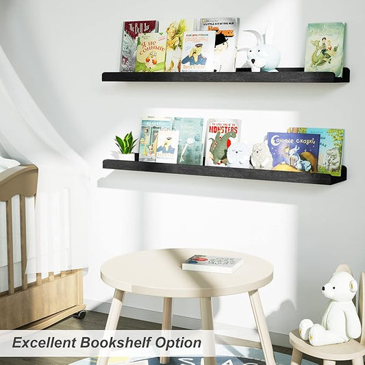 Love-KANKEI 36 Inch Long Floating Shelves Wall Mounted Set of 2, Large Wood Wall Shelves for Storage,Rustic Hanging Shelves for Display,Bedroom, Living Room,Bathroom,Kitchen, Black