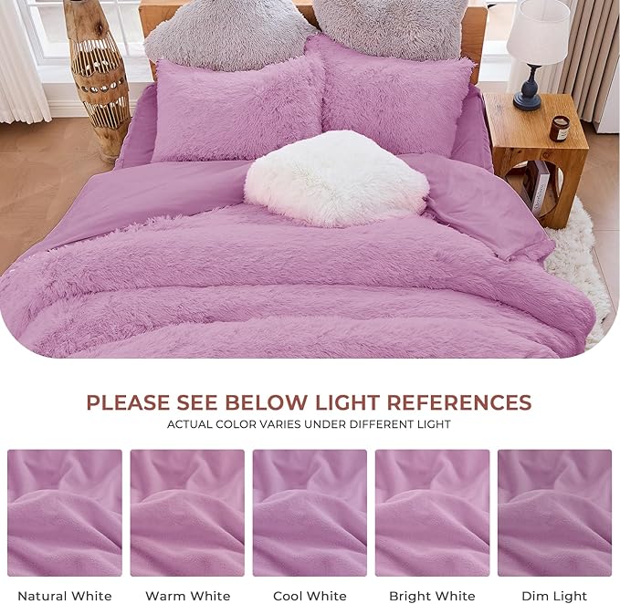 Sasttie 3-Piece Fluffy Duvet Cover Full, Ultra Soft Faux Fur and Velvet Light Purple Comforter Cover, Luxury Fuzzy Bedding Sets for Winter Bed, Includes 1 Duvet Cover and 2 Pillowcases, No Comforter
