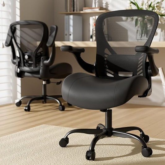 GYI Office Chair Ergonomic, Computer Desk Chair with Memory Foam Seat, Technical Mesh Back, 3D Flip-up Arms, Adjustable Lumbar Support&Height, Wheels for Home or Office, Black