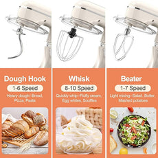 3-IN-1 Electric Stand Mixer, 6.5QT Bowl 660W 10-Speed Kitchen Mixer, Household Food Mixers include Dough Hook, Beater and Whisk, Bread Cake Mixer for Baking and Most Home Cooks, Almond Cream