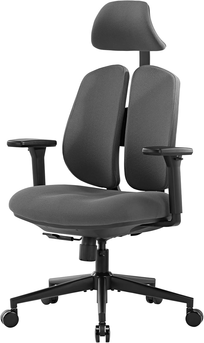 EUREKA ERGONOMIC Mesh Office Chair Ergonomic With Lumbar Support, Comfy Office Desk Chair With Adjustable Dual Back Support And Headrest, Black Office Chair With 3D Arms And Adjustable Height For Home