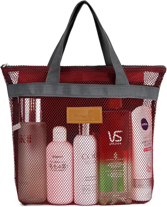 Mesh Shower Caddy Bag Portable Hanging Toiletry and Bath Organizer with Zipper for Travel, Gym, Camping, College Dorms, Beach