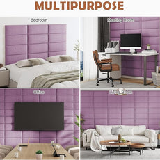 IFNOW Upholstered Wall Mounted Headboard, 3D Soundproof Wall Panels Peel and Stick for Queen Size, Reusable and Removable Tufted Bed Headboard in Violet (9 Panels, 10