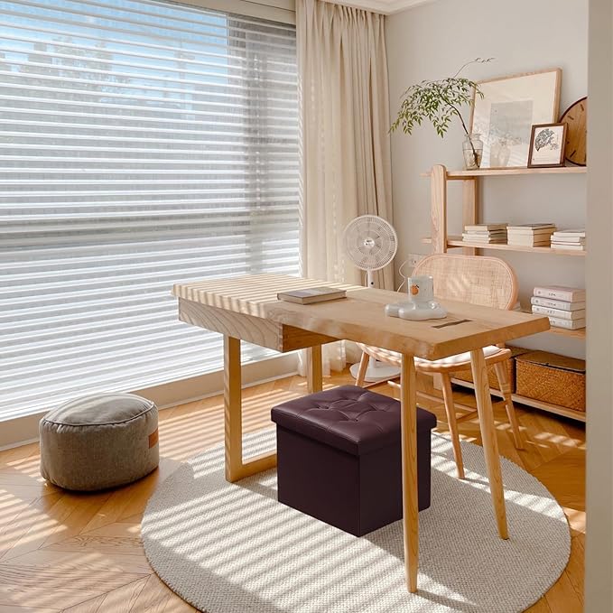 AmasSmile Storage Ottoman Folding Foot Rest Stool, Leather Footstool Bench, Short Ottoman Stool, Storage Foot Rest Store, Books (Brown-2pc, 17" D x 13" W x 13" H)