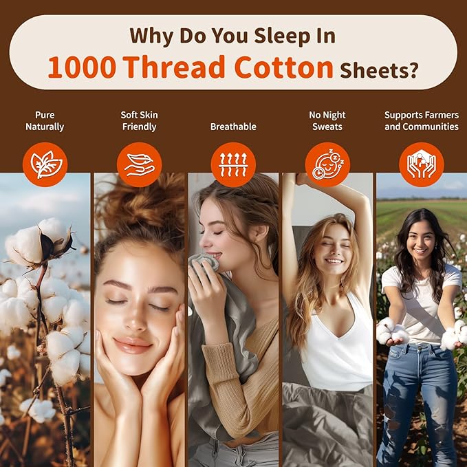 LBRO2M 1000 Thread Count 100% Egyptian Cotton Sheets Set Twin XL, 3 Piece Sets Bed Sheet Deep Pocket Sheet Set 16" Soft Comfortable All Season (Twin XL, Taupe)