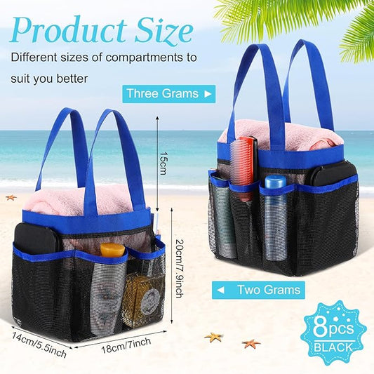 8 Packs Mesh Large Shower Caddy Portable with 8 Pockets and Handles Quick Dry Shower Bags Hanging Bath Bag Dorm Room College Essentials for Bathroom Gym Camp(Blue)