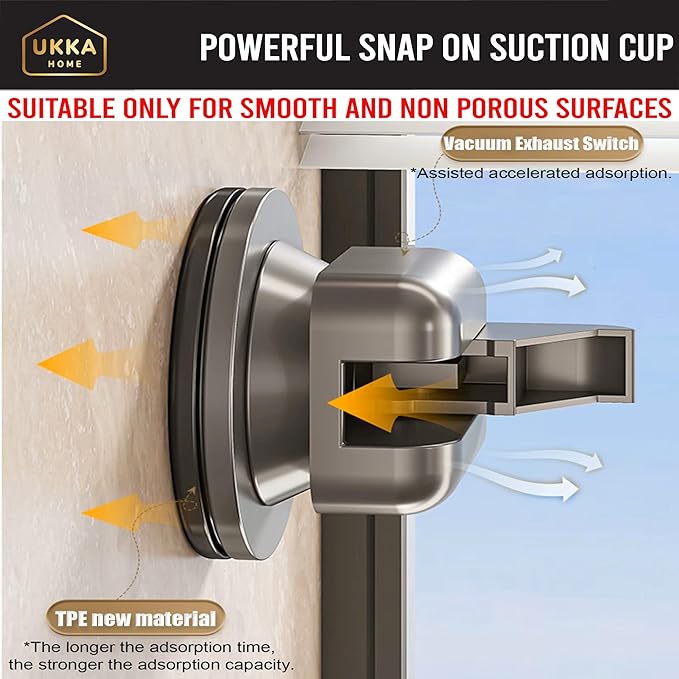 Suction Cup SQUARE Shower Caddy with Hooks and Towel Bar for Bathroom. Aluminum, Reusable, Rustproof, No Drill, No Tools, No Glue. Multifunctional, Hang Towel, Loofah, Sponge (2 Pack, Gray)