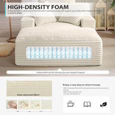50 Inch Chaise Lounge Chair Indoor, Oversized Corduroy Upholstered Boneless Sofa Bed, Deep Seat Sleeper Couch Reading Chairs, Cloud Sofas Couches for Living Room, No Assembly Required (Beige)