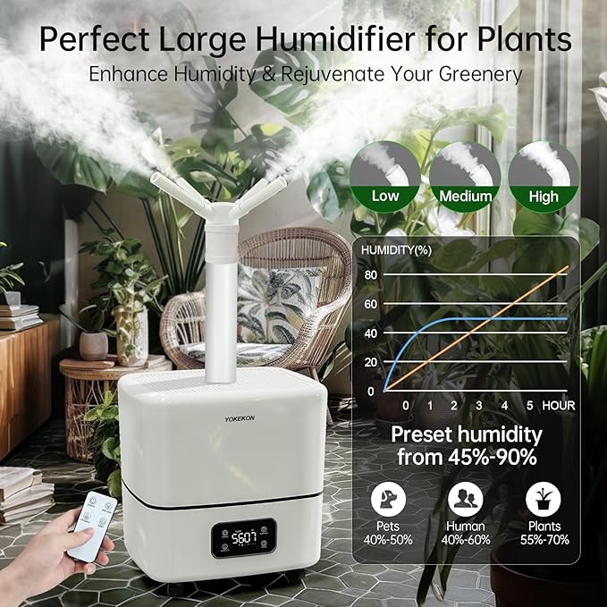 YOKEKON Humidifier Large Room 30L/7.93Gal, 5000 sq.ft Commercial Whole House Humidifier, Top-Fill Humidifiers for home with Extension Tube, Ideal for Plants, Office, Warehouse & Greenhouse