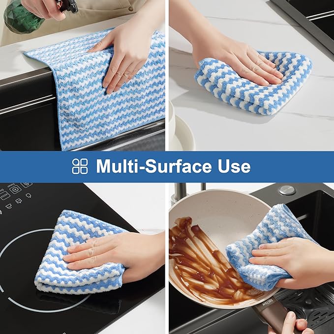 JOYMOOP Microfiber Cleaning Cloth, Mixed Color Towels with Edging, Medium-Small Size 8 Pack (9.8" x 11.8"), Absorbent Streak Free Lint Free Rags for Cleaning, Reusable and Washable Towels